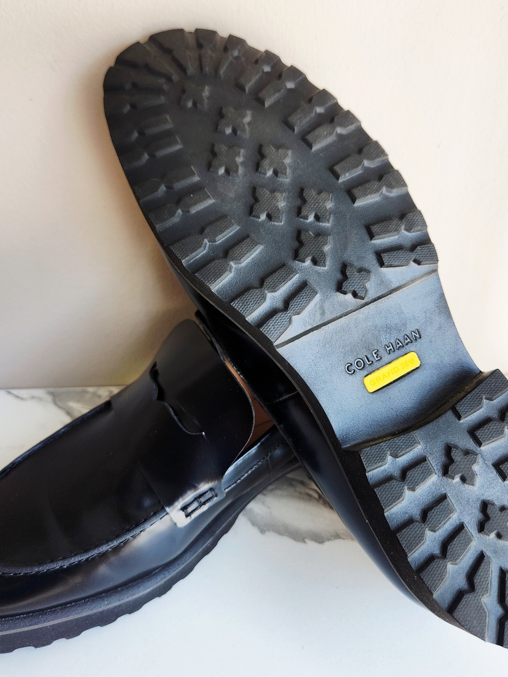 Cole Haan Black Shiny Leather Penny Loafers - Picture 3 of 3